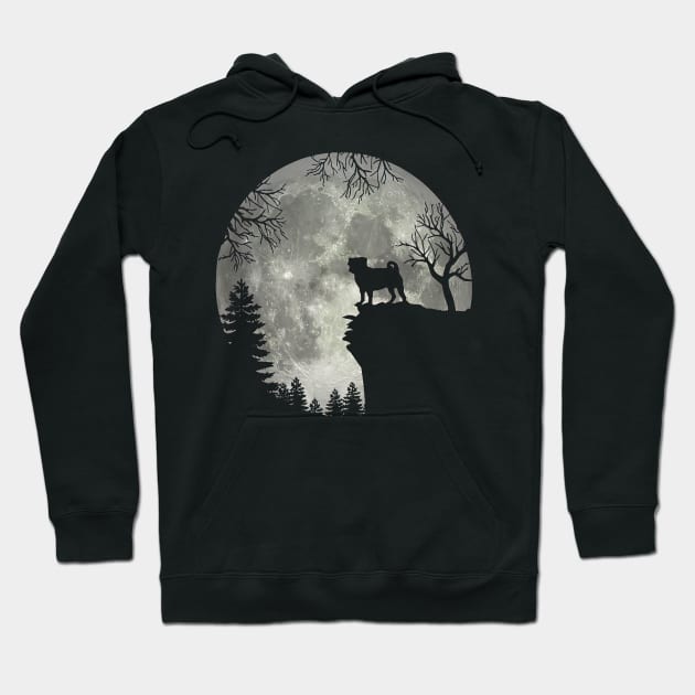 Pug Dog And Moon Scary Halloween Hoodie by Mhoon 